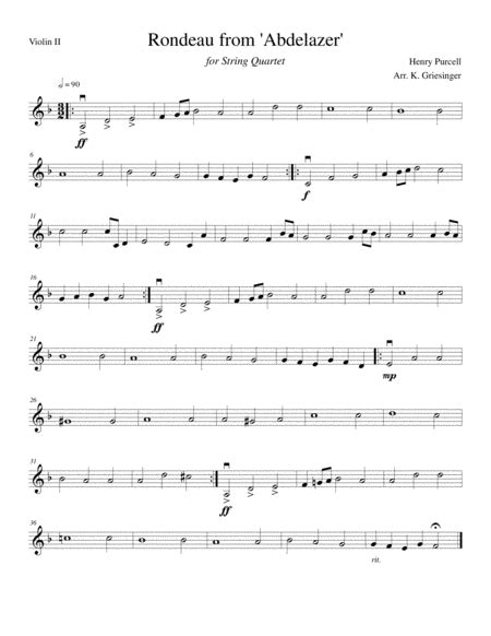 Rondeau Abdelazer Purcell String Quartet Free Music Sheet