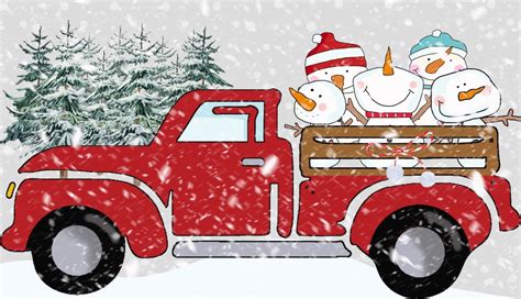 Truck Clipart With The Cutest 5 Snowmen In Back Christmas