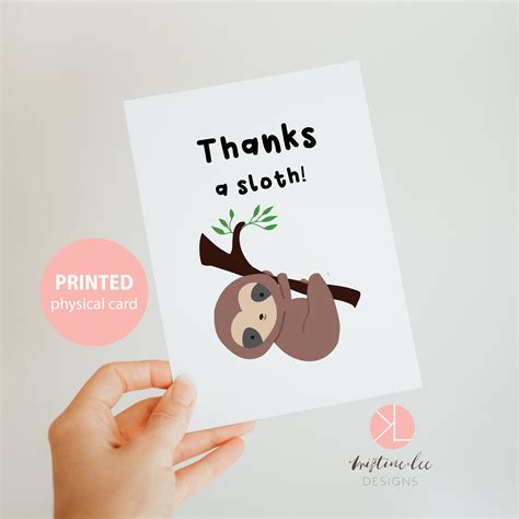 Sloth Thank You Card Kawaii Sloth Card Cute Blank Note Card Etsy