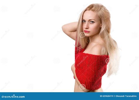 Beautiful Girl In Knitted Red Sweater Stock Image Image Of Background Perfect 65968419