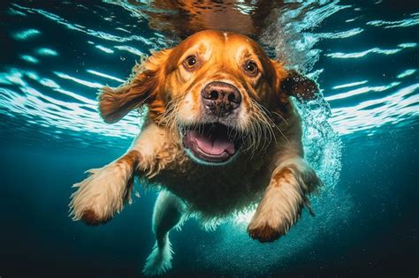 Premium Photo Underwater Diving Happy Dog Generative Ai