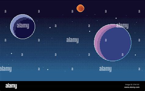 Pixel Art Space Background Planets And Stars In Retro 8 Bit Video Game