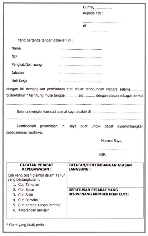 Contoh Surat Cuti Tanpa Gaji Dari Majikan Surat Cuti Tanpa Gaji Pdf