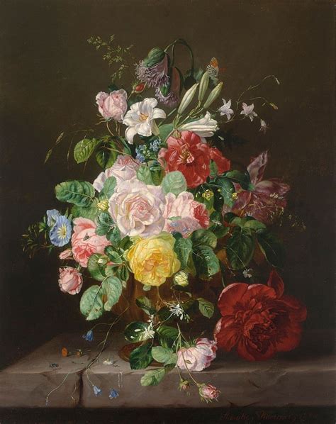 A Flower Still Life With Roses Painting Amalie Kaercher Oil Paintings