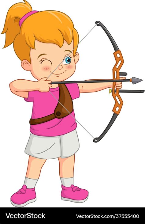 Cartoon Girl Playing Archery With A Bow Royalty Free Vector