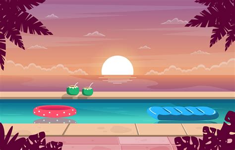 Summer Sunset With Swimming Pool And Beach 2861000 Vector Art At Vecteezy