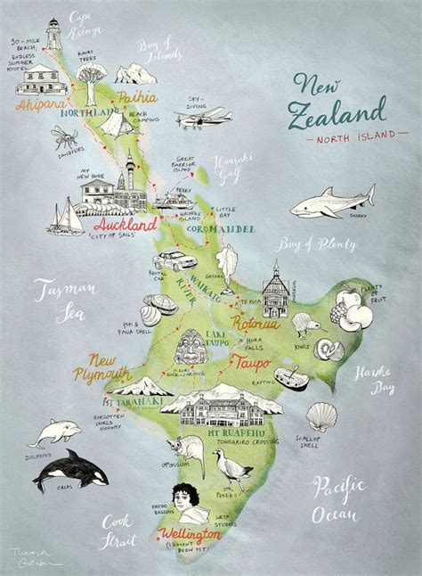 New zealand consists of two main islands and some smaller islands. New Zealand Map of North Island Giclee Art Print lovely ...