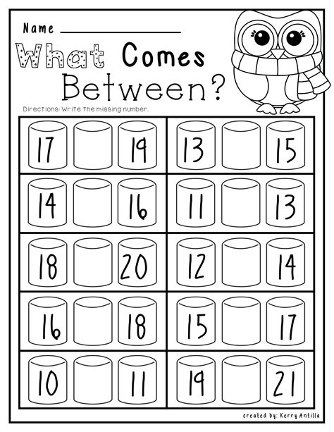 In Between 2 Numbers Kindergarten Worksheets