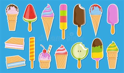 Vector Ice Cream Collection Cartoon Ice Cream Colorful Fruit Ice