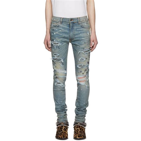 Lyst Amiri Blue Crystal Painted Destroy Jeans In Blue For Men