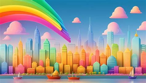 Premium Ai Image A Rainbow Over A City With A Rainbow In The Background