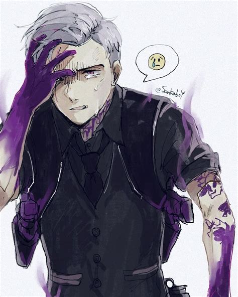 A Drawing Of A Man With Purple Hair