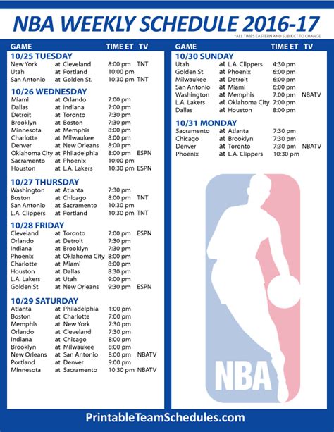 Get the latest nba fixtures with date, time & venue. NBA Basketball Weekly Schedule 2016 - 2017 Print Here ...