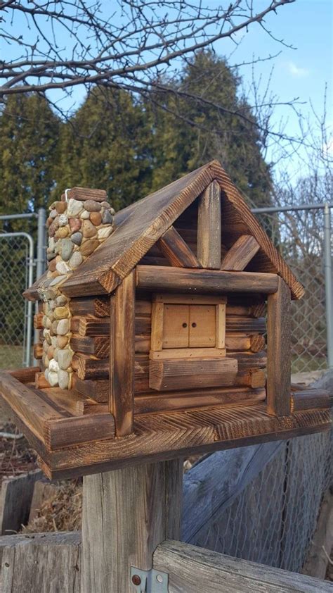 Bird Feeder Log Cabin Style With Stone Chimney Etsy Cabin Life Log