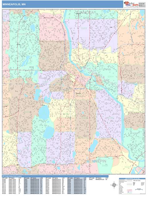 Minneapolis Minnesota Wall Map Color Cast Style By Marketmaps Mapsales