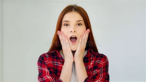 Surprised Ginger Girl Student Teenager Feel Good Shock Admiration
