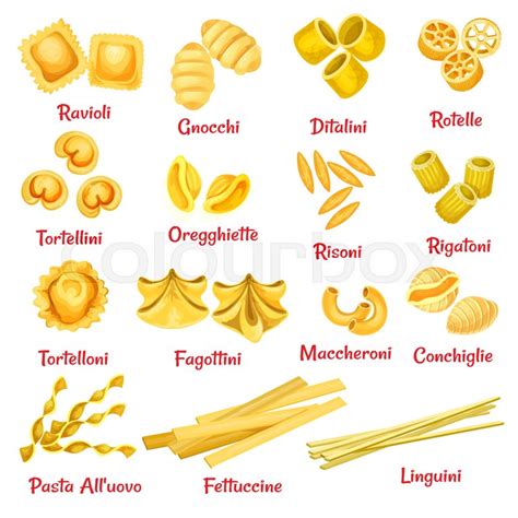 Pasta Type With Name Poster Of Italian Stock Vector Colourbox