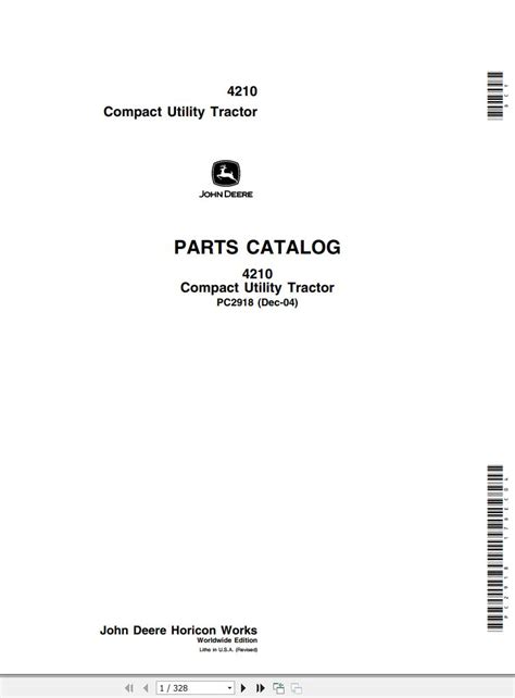 John Deere 4210 Compact Utility Tractor Parts Catalog Pc2918 2004
