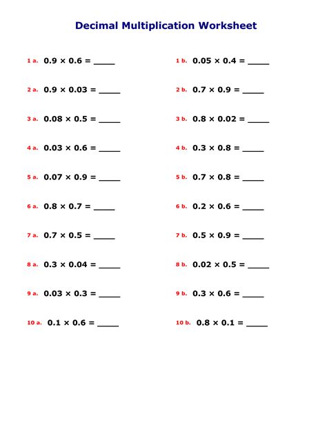 15 Decimal Division And Multiplication Worksheet