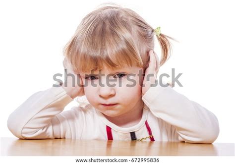 Closeup Portrait Pensive Child Isolated On Stock Photo 672995836