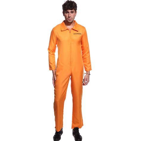 Orange Prisoner Overall Jumpsuit Boiler Suit Convict Prison Fancy Dress