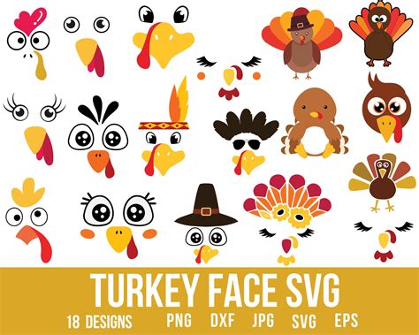18 Bundle Turkey Face Svg Turkey Svg Turkey Png Turkey Etsy