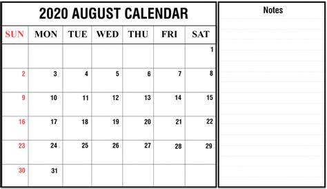 Free Printable August 2020 Calendar Templates Pdfwordexcel Free