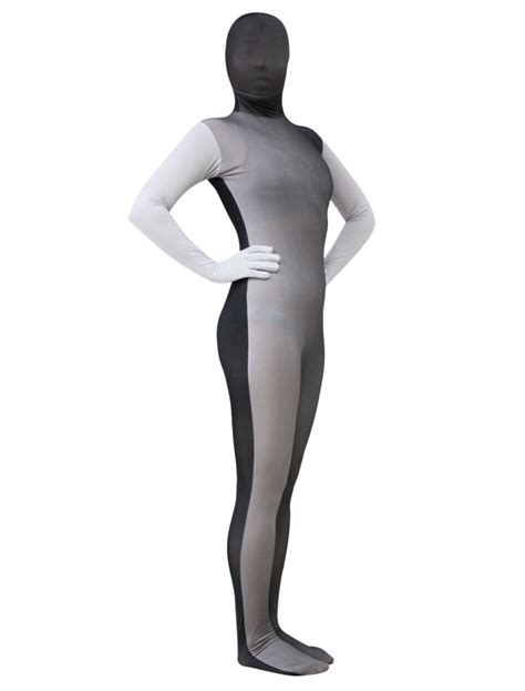 grey split color zentai suit full body lycra spandex bodysuit for women