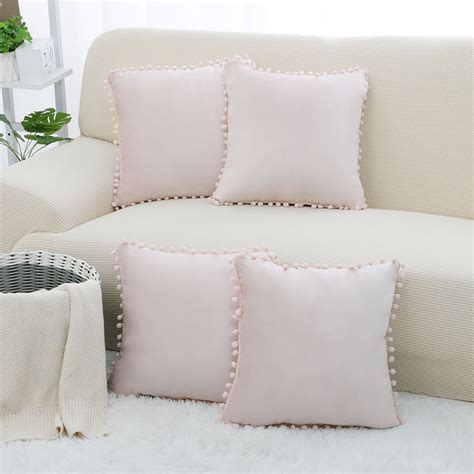 Pack Of 4 Throw Pillow Cover With Balls Decorative Velvet Cushion