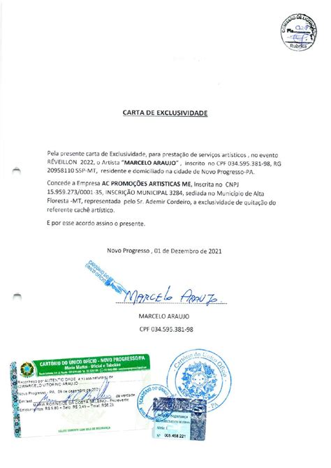Carta de Exclusividade Prefeitura Municipal de Novo Progresso Gestão