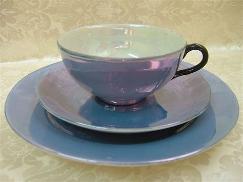 Vintage Blue Iridescent Lusterware Teacup Saucer Plate Tea Cups Tea Cup Saucer Iridescent