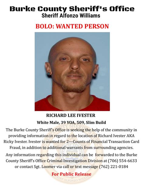 Burke County Sheriff's Office on Twitter: "Please see the attached BOLO