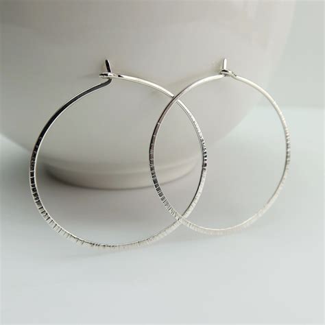 Hammered Silver Hoop Earrings Large Silver Dangle Hoops With Etsy Sweden