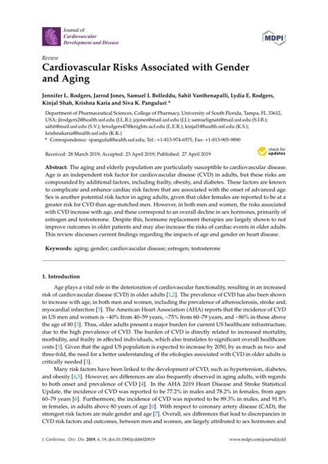 Pdf Cardiovascular Risks Associated With Gender And Aging
