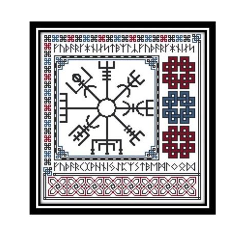 Viking Vegvisir Cross Stitch Sampler Norse Protection Symbol Etsy