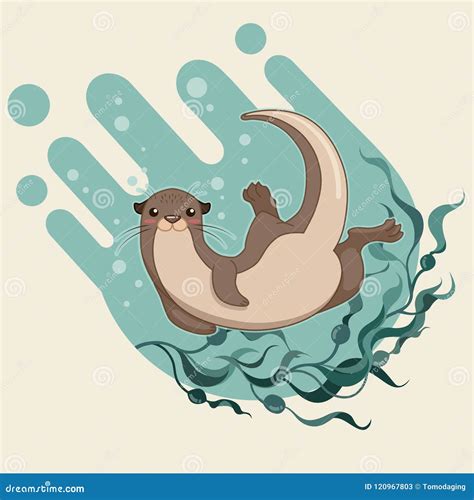 Cute Otter Cartoon Character Vector Illustration Stock Vector