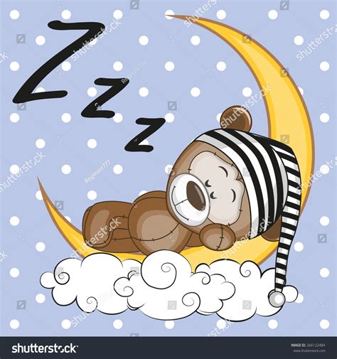Cute Teddy Bear Is Sleeping On The Moon Stock Vector Illustration