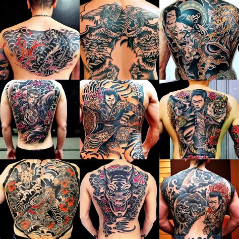 Yakuza Tattoos On A Back With Intricate Designs With Stable Diffusion