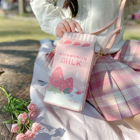 Strawberry Milk Shoulder Bag In 2021 Bags Kawaii Purse Kawaii Bags
