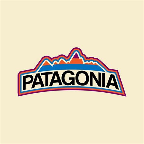 The Patagonia Logo Is Shown In Red Blue And Orange On A Beige Background