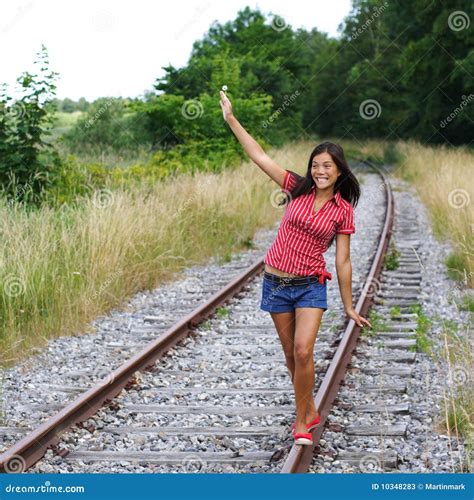 Walking On Rails Railroad Tracks Stock Image Image Of Journey Away