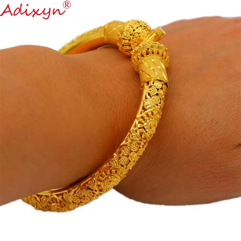 Adixyn Three Desigh Dubai Bangles For Women Girls 24k Gold Color Copper Bangles Bracelet Africa