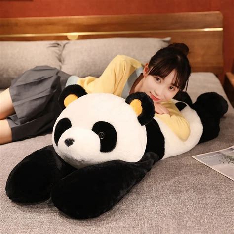☽120cm Cute Giant Long Panda Bear Plush Lie Prone Posture Stuffed
