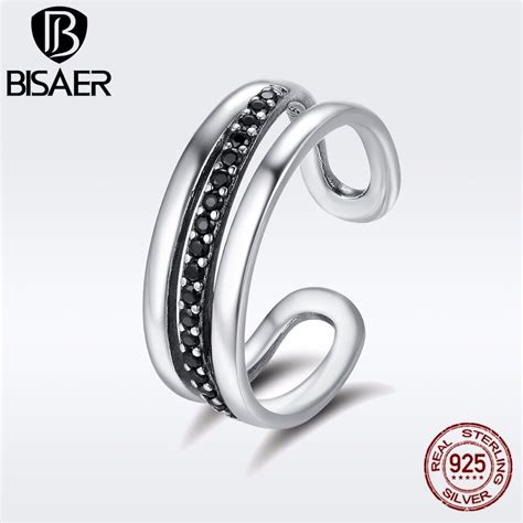 Aliexpress Com Buy Bisaer Authentic Sterling Silver Female Urban Line Black Cz Adjustable