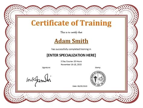 Training Certificate Templates 7 Word And Pdf Samples Free Word