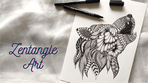 Wolf Zentangle Art Zendoodle Zentangle Inspired Wolf Mandala