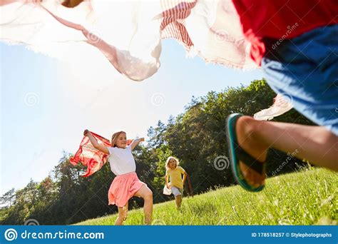 Children Play And Run With Towels Stock Image Image Of Fast Freedom
