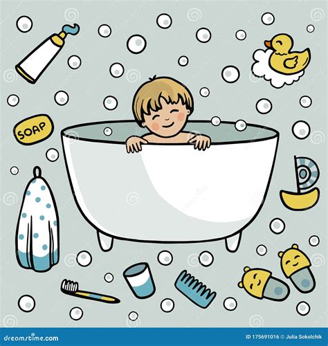Baby Having A Bath Vector Illustration Stock Vector Illustration Of