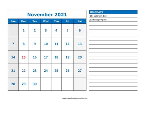 Free November 2021 Calendar Printable Blank Templates