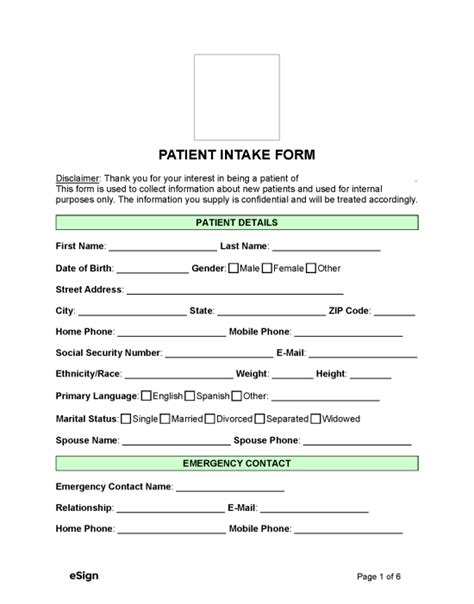 Free Patient Medical Intake Form Pdf Word